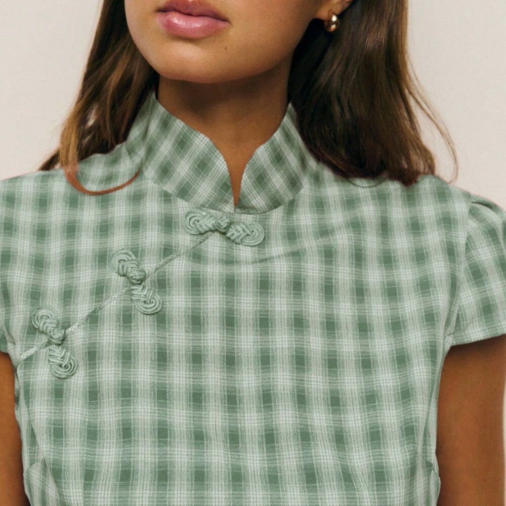 Aqua Green Casual Women's Neo-Chinese Cheongsam Break Dress - Picture 7 of 8